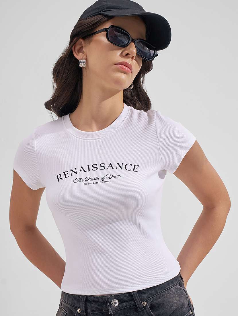 women printed white cotton regular top