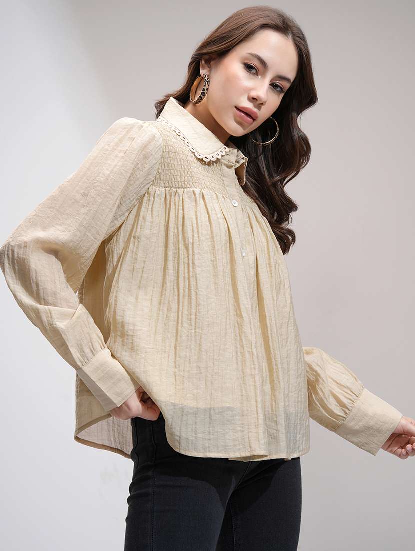 women solid  khaki rayon regular top - 22462313 -  Standard Image - 3