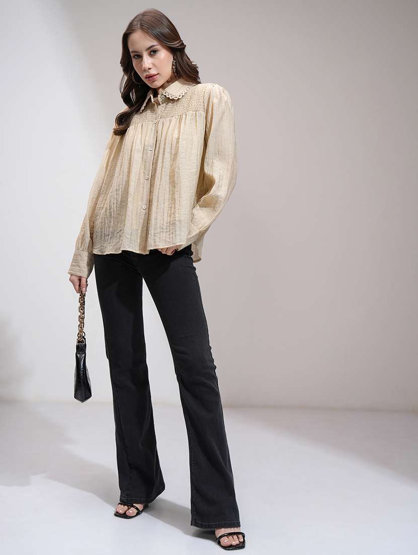 women solid  khaki rayon regular top - 22462313 -  Standard Image - 5