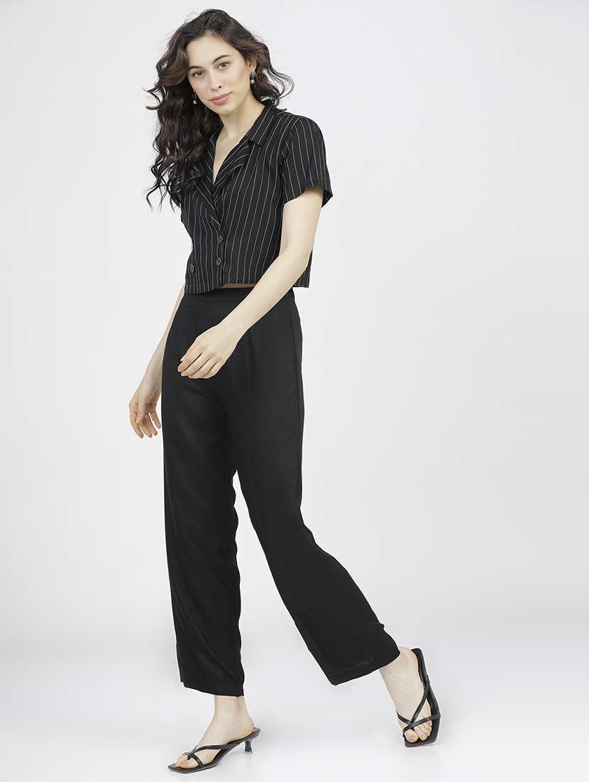 women stripes black rayon regular top - 22462314 -  Standard Image - 5