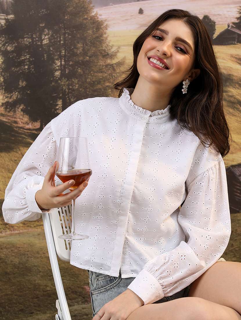 women solid white cotton regular top