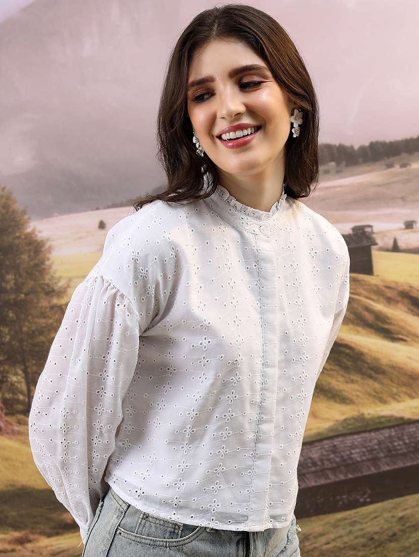 women solid white cotton regular top - 22462315 -  Standard Image - 3
