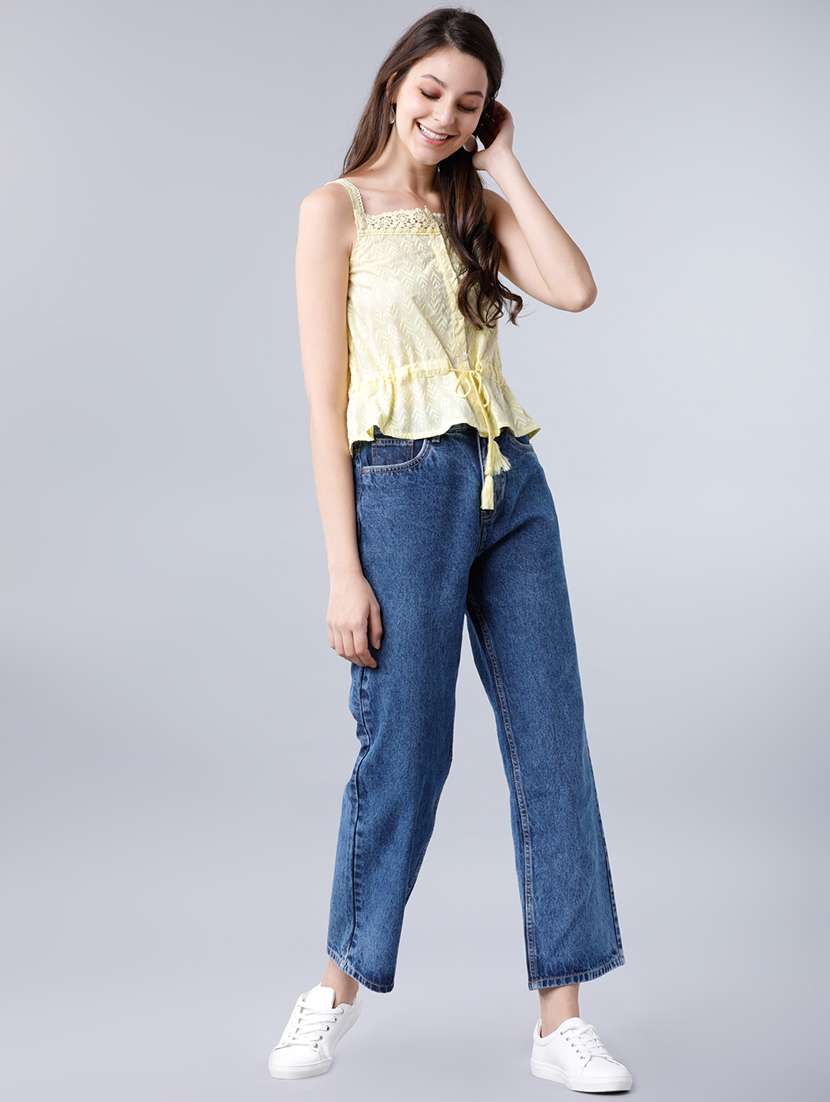 Women Solid Yellow Cotton Blend Regular Top - 22462320 -  Standard Image - 5