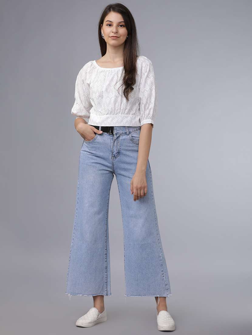 women solid  off white cotton blend regular top - 22462322 -  Standard Image - 5