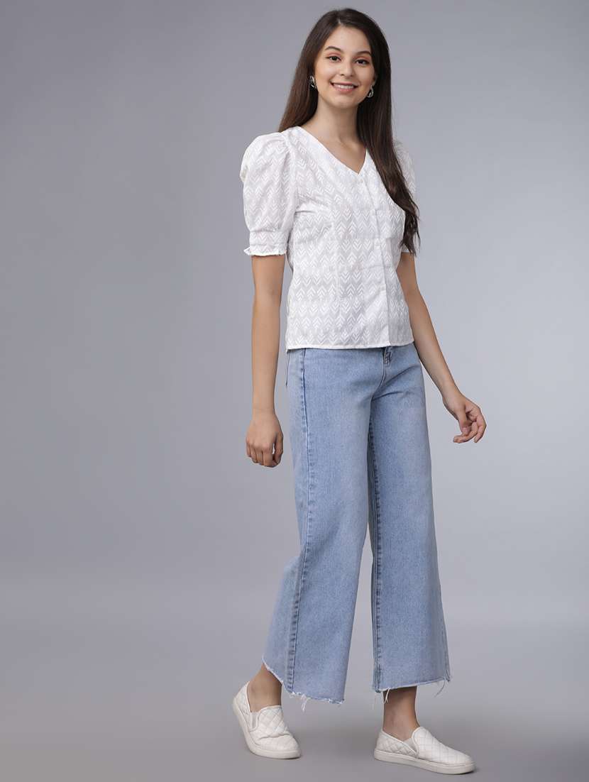 women solid  off white cotton blend regular top - 22462323 -  Standard Image - 5