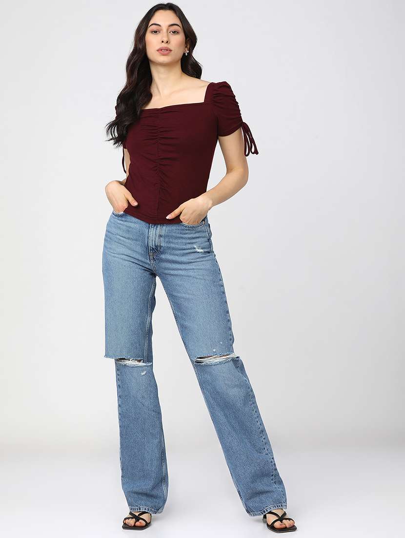women solid  blue rayon regular top - 22462324 -  Standard Image - 5