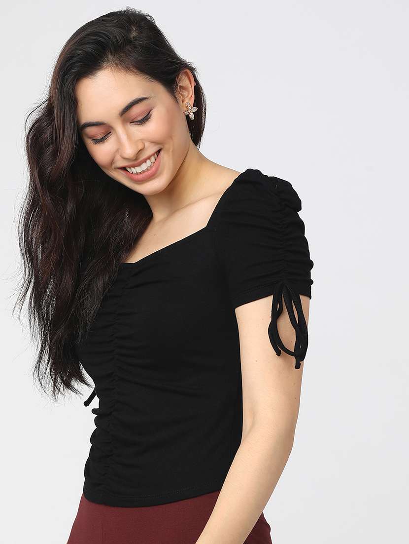 women solid black rayon regular top - 22462325 -  Standard Image - 3