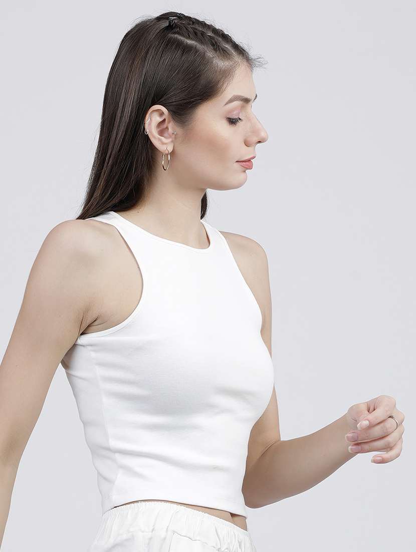 women solid white cotton blend regular top - 22462328 -  Standard Image - 3