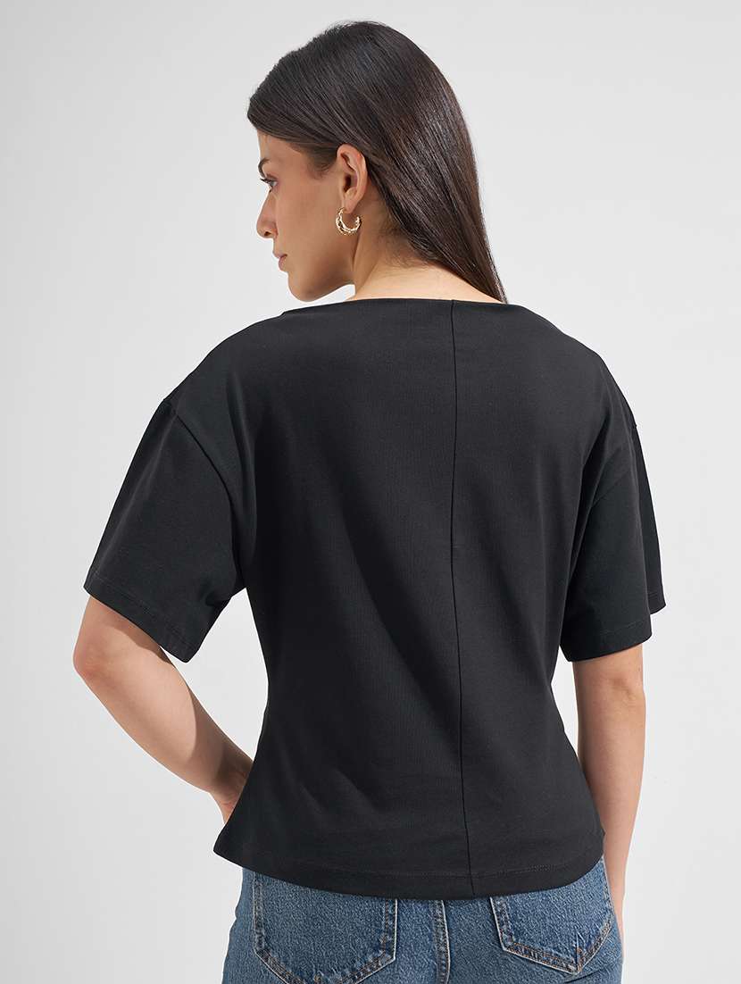 women solid black cotton regular top - 22462332 -  Standard Image - 3