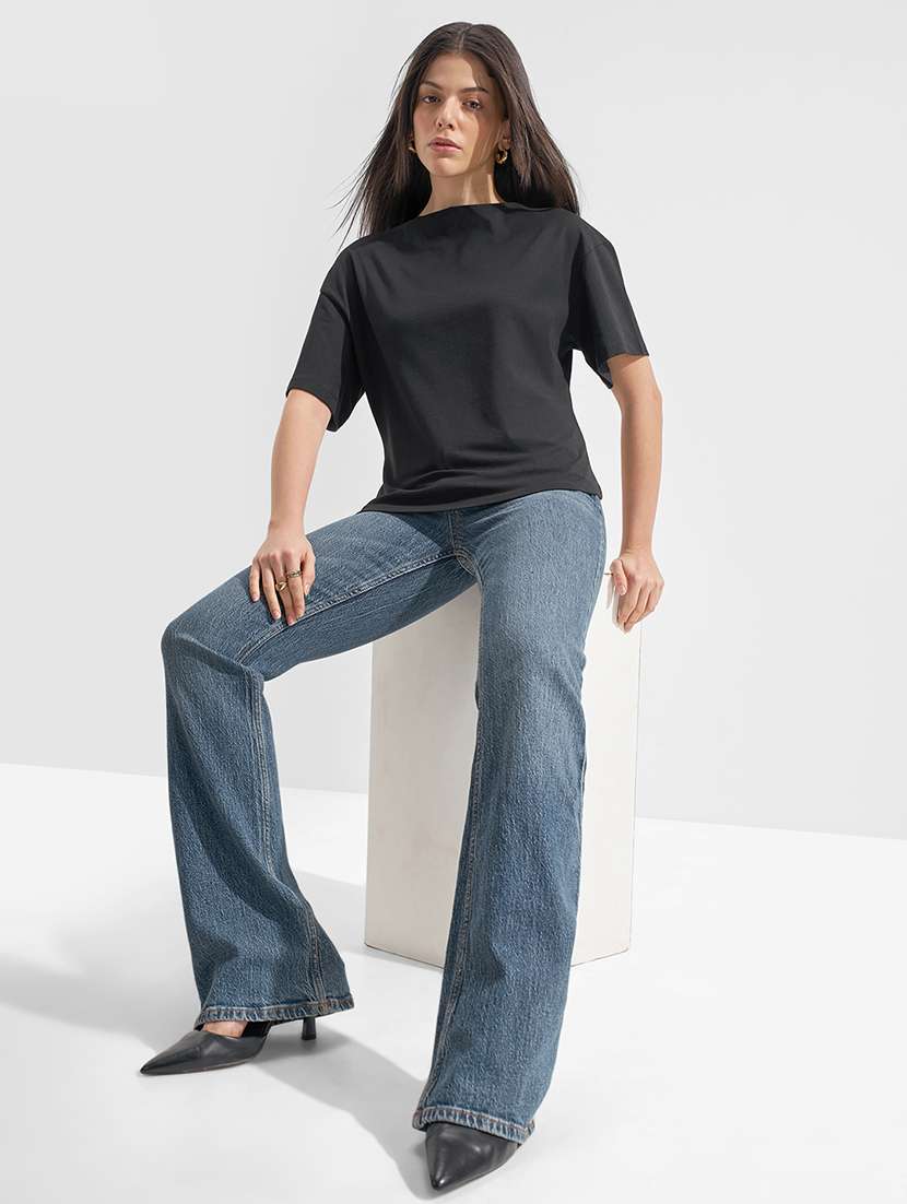 women solid black cotton regular top - 22462332 -  Standard Image - 5