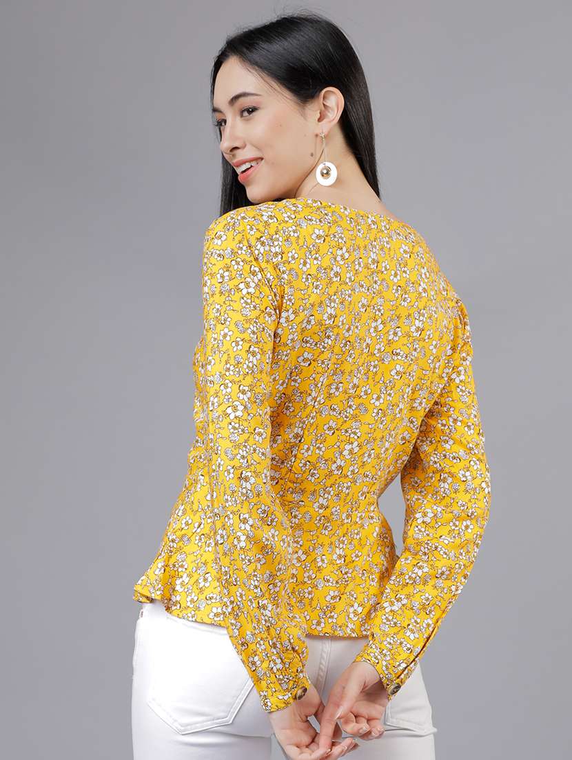 women printed yellow rayon regular top - 22462338 -  Standard Image - 3