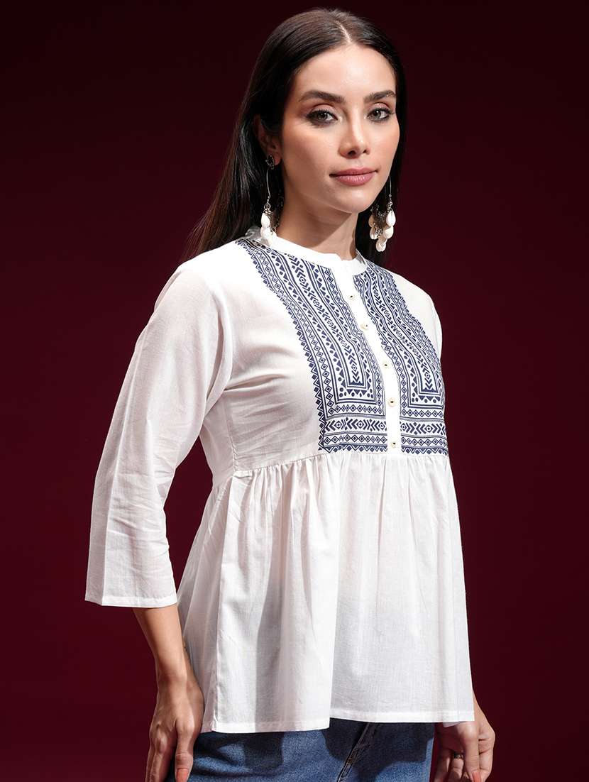 women printed off white rayon regular top - 22462341 -  Standard Image - 3