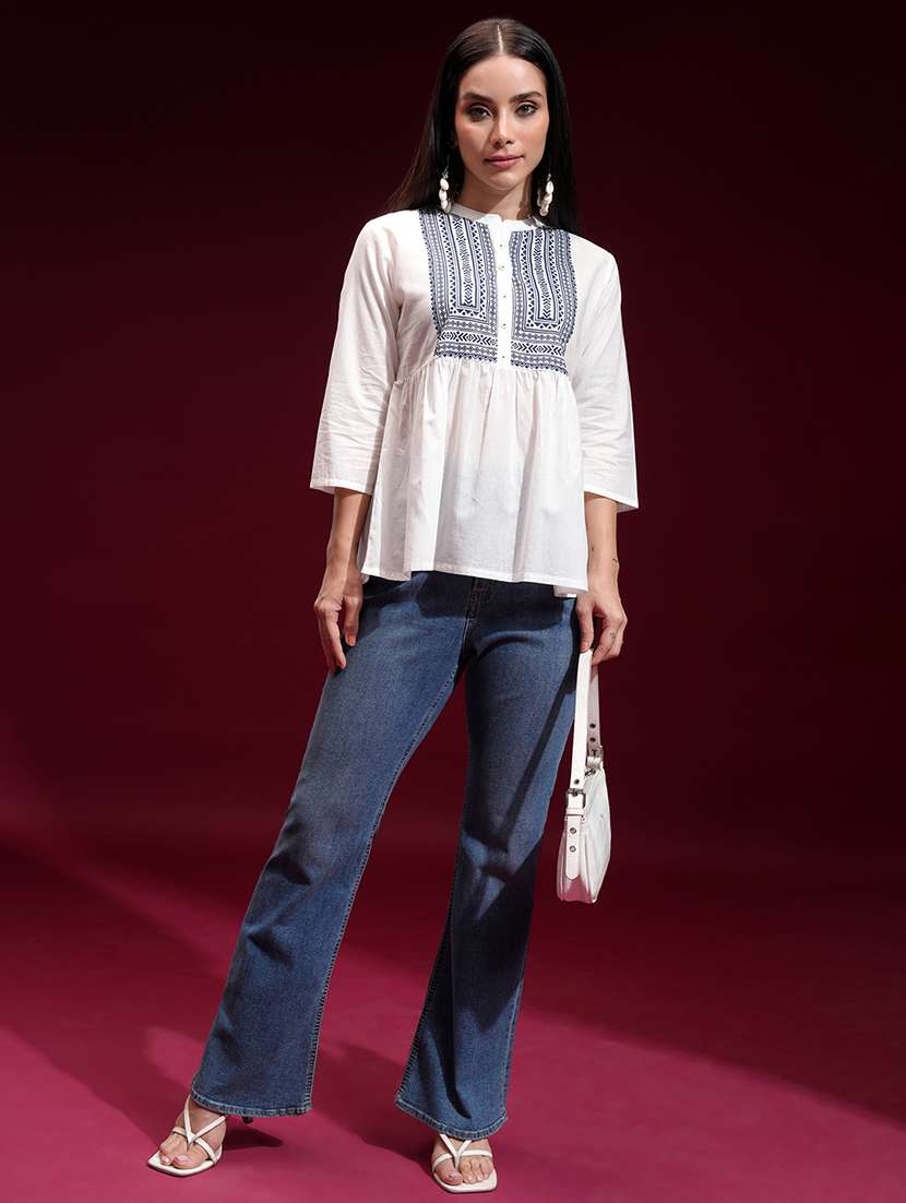 women printed off white rayon regular top - 22462341 -  Standard Image - 5