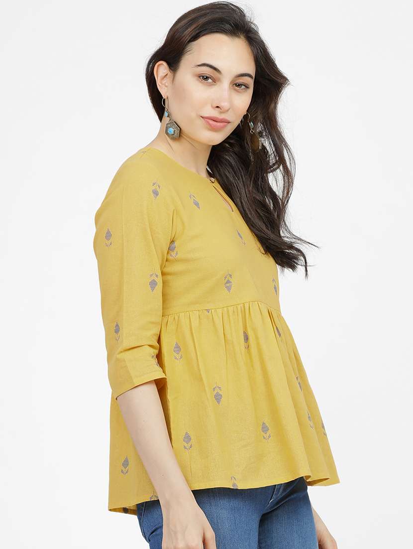 women printed mustard cotton regular top - 22462342 -  Standard Image - 3
