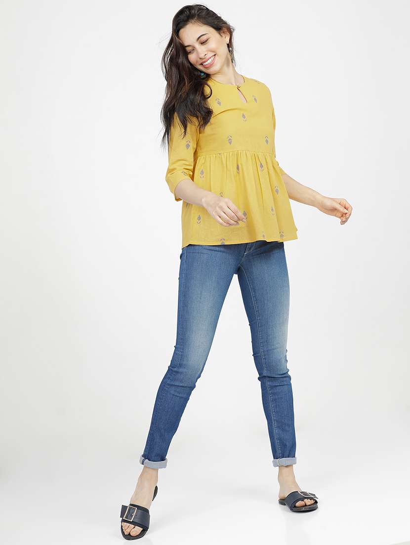 women printed mustard cotton regular top - 22462342 -  Standard Image - 5