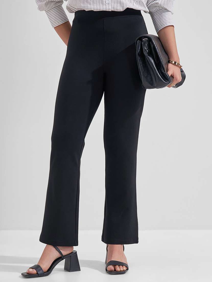 women solid mid rise bootcut trouser