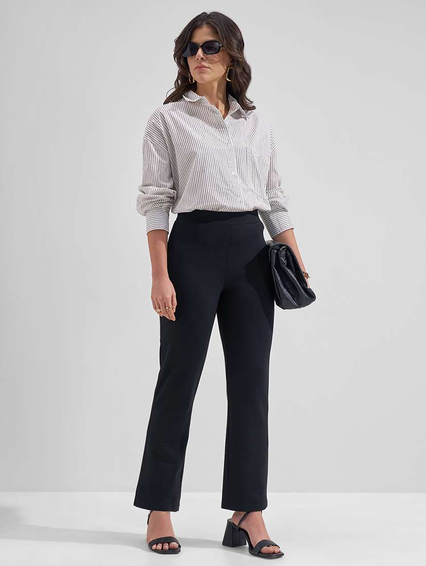 Women Solid Mid Rise Bootcut Trouser - 22462352 -  Standard Image - 5