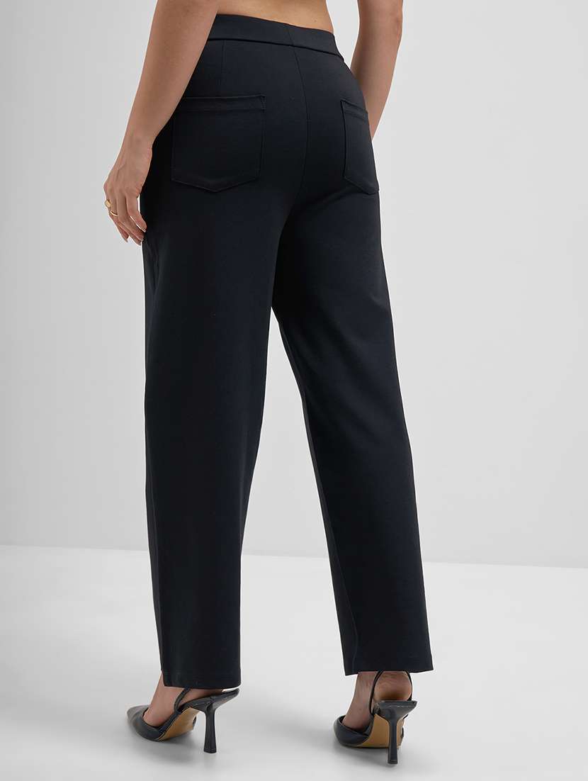 women solid mid rise straight trouser - 22462355 -  Standard Image - 3
