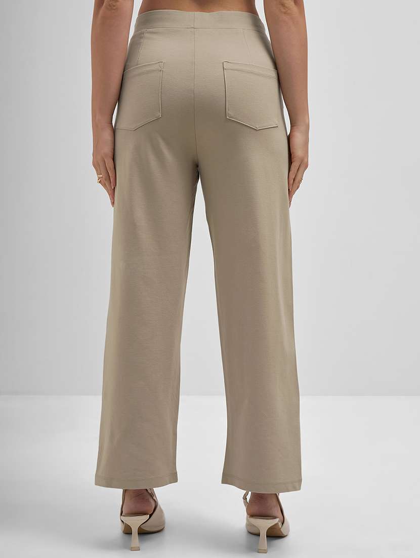 women beige rayon wide leg trouser - 22462361 -  Standard Image - 3