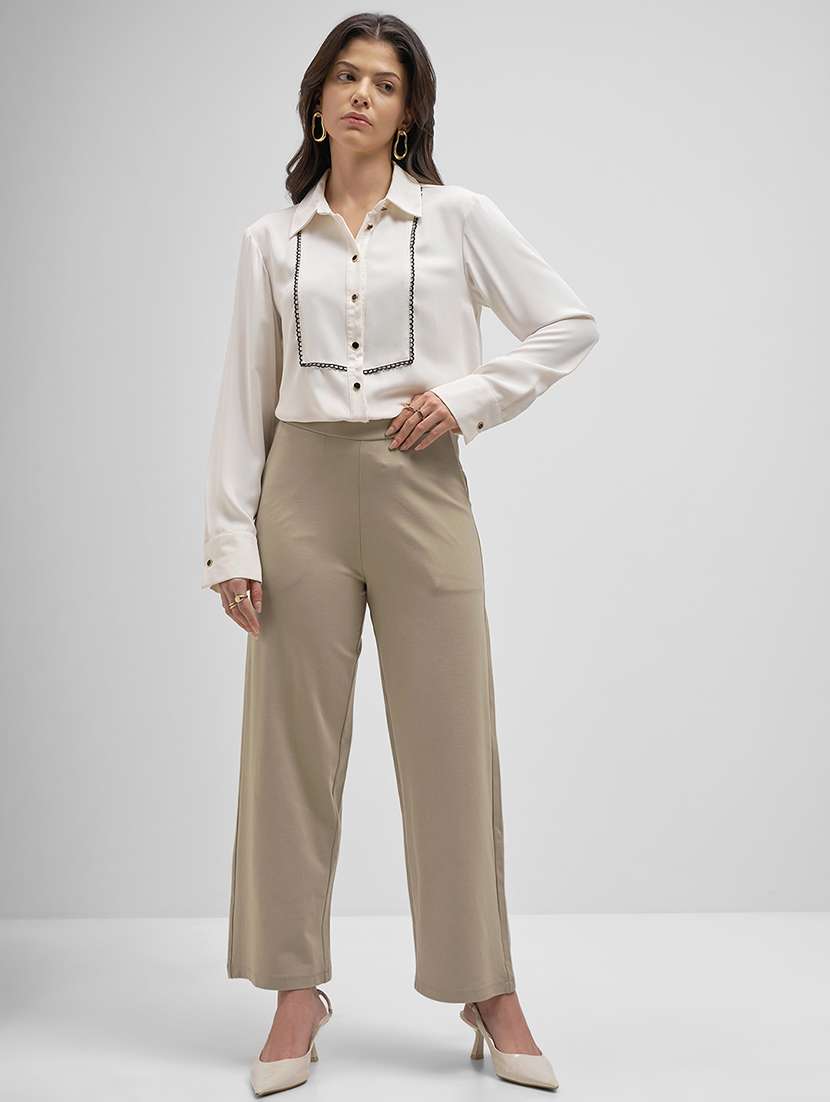 women beige rayon wide leg trouser - 22462361 -  Standard Image - 5