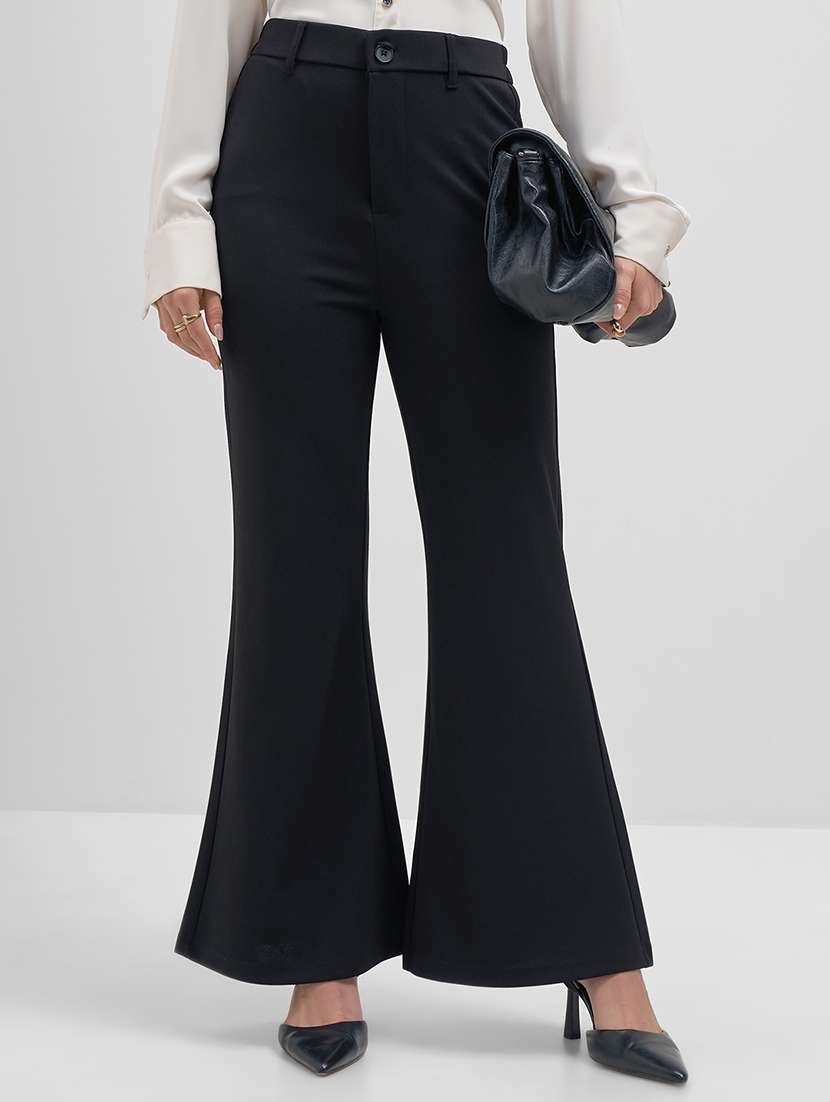 women black polyester bootcut trouser