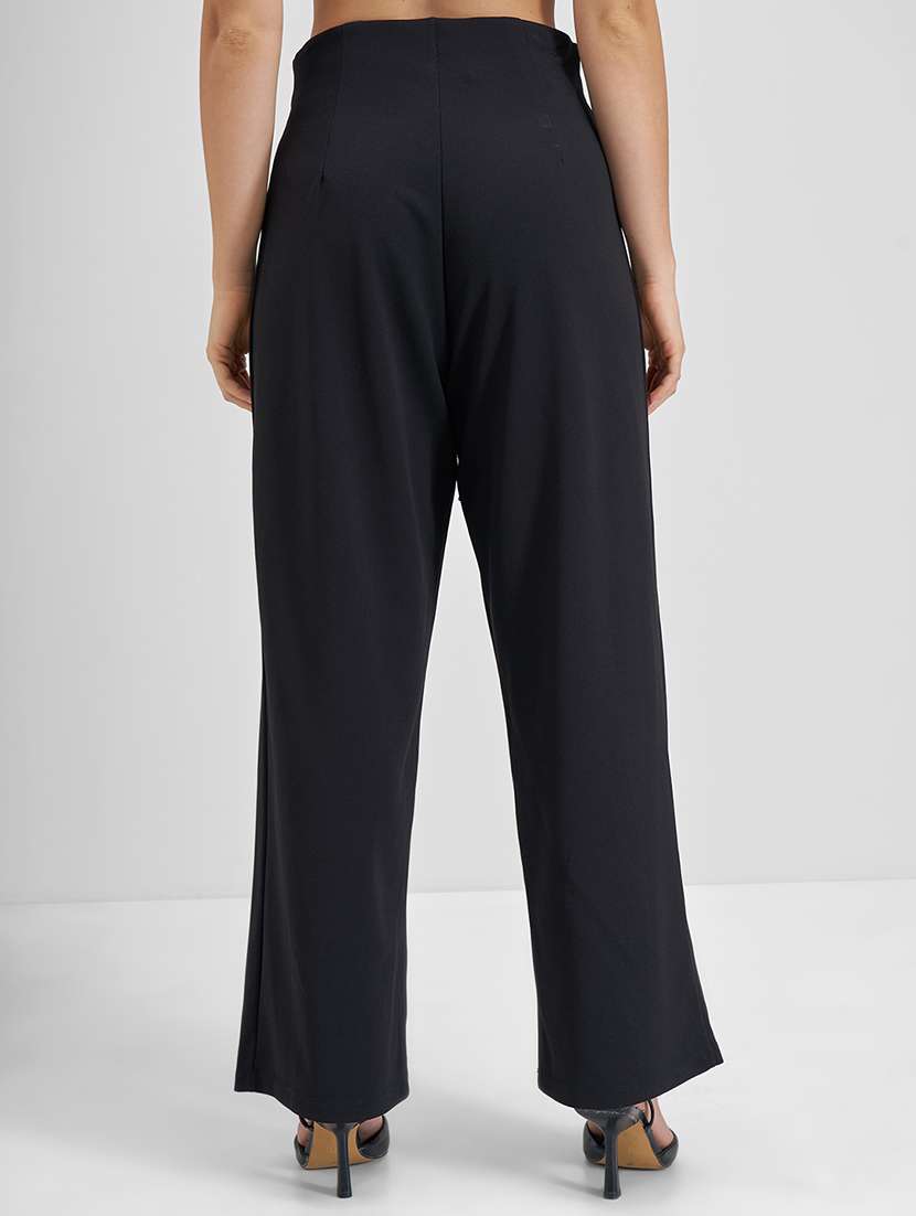 women black polyester wide leg trouser - 22462367 -  Standard Image - 3