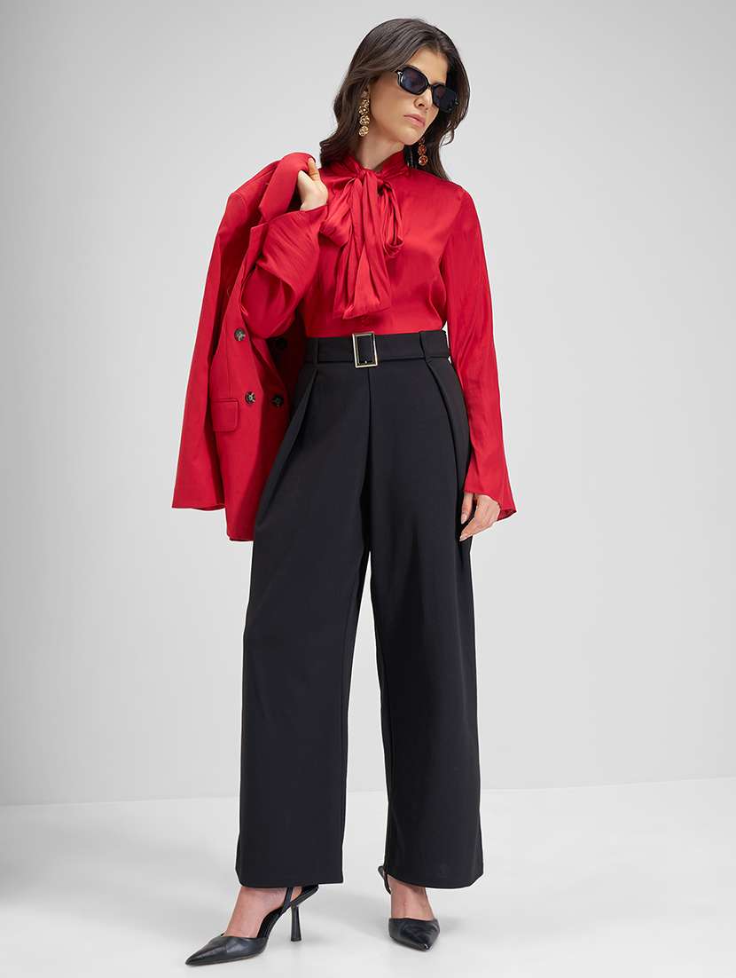 women black polyester wide leg trouser - 22462367 -  Standard Image - 5