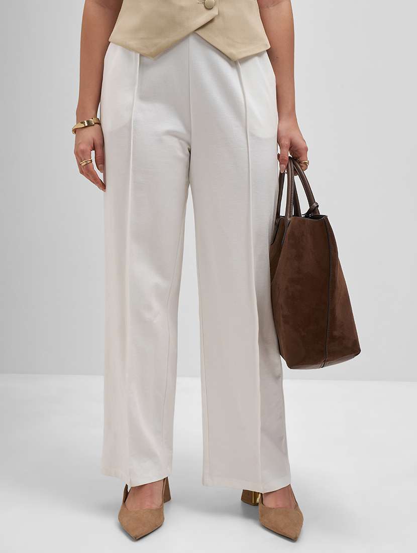women white rayon straight trouser