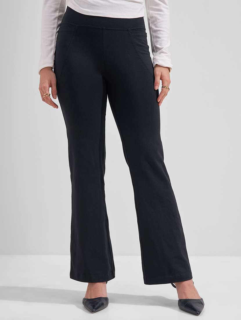 women solid mid rise bootcut trouser