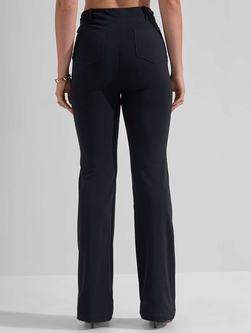 Women Black Cotton Bootcut Trouser - 22462375 -  Standard Image - 3