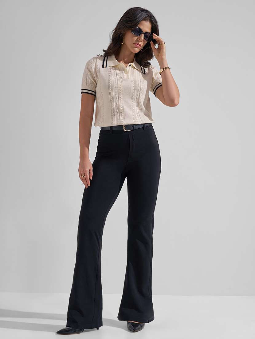 Women Black Cotton Bootcut Trouser - 22462375 -  Standard Image - 5