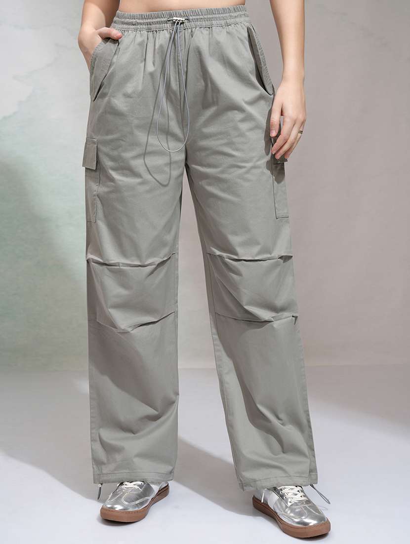 women grey cotton straight trouser