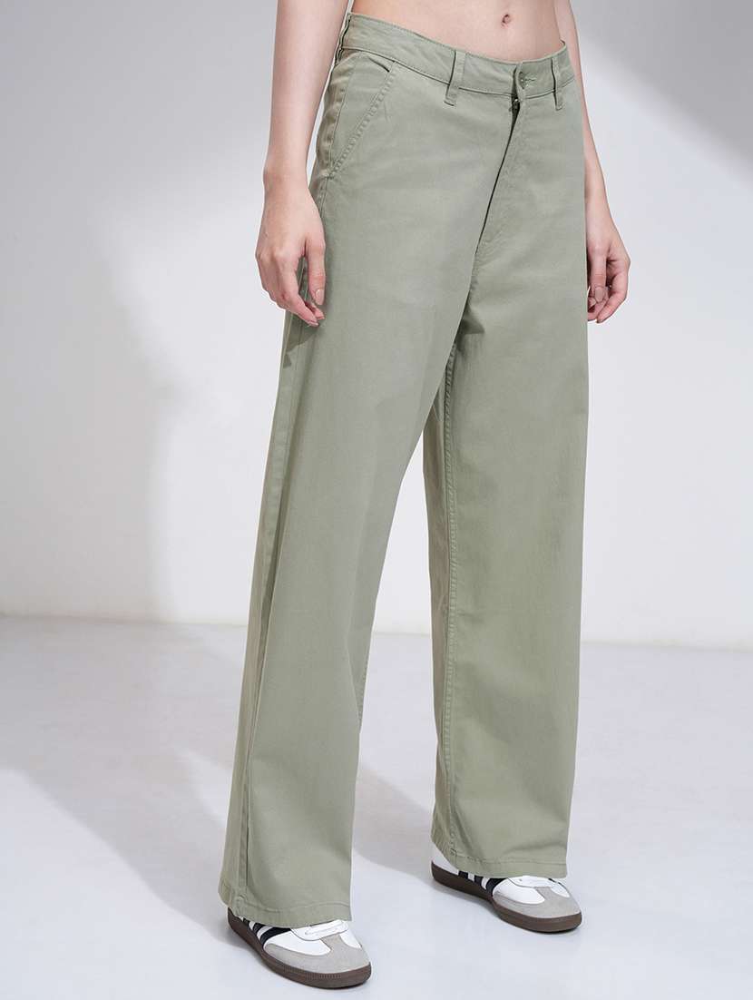 women brown cotton straight trouser - 22462383 -  Standard Image - 3
