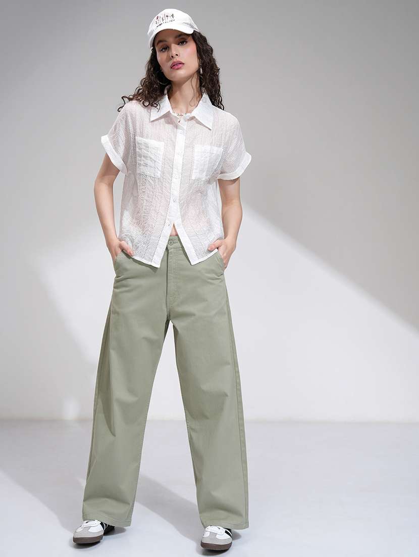 women brown cotton straight trouser - 22462383 -  Standard Image - 5