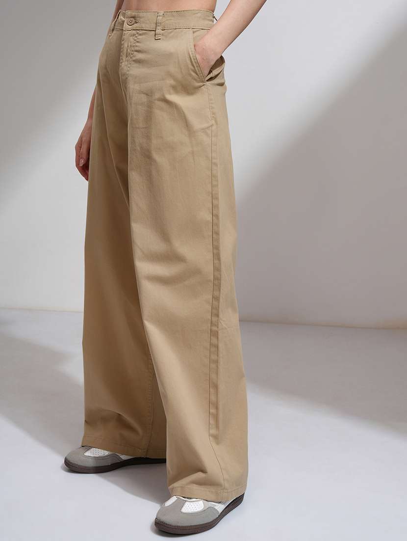 women brown cotton straight trouser - 22462384 -  Standard Image - 3