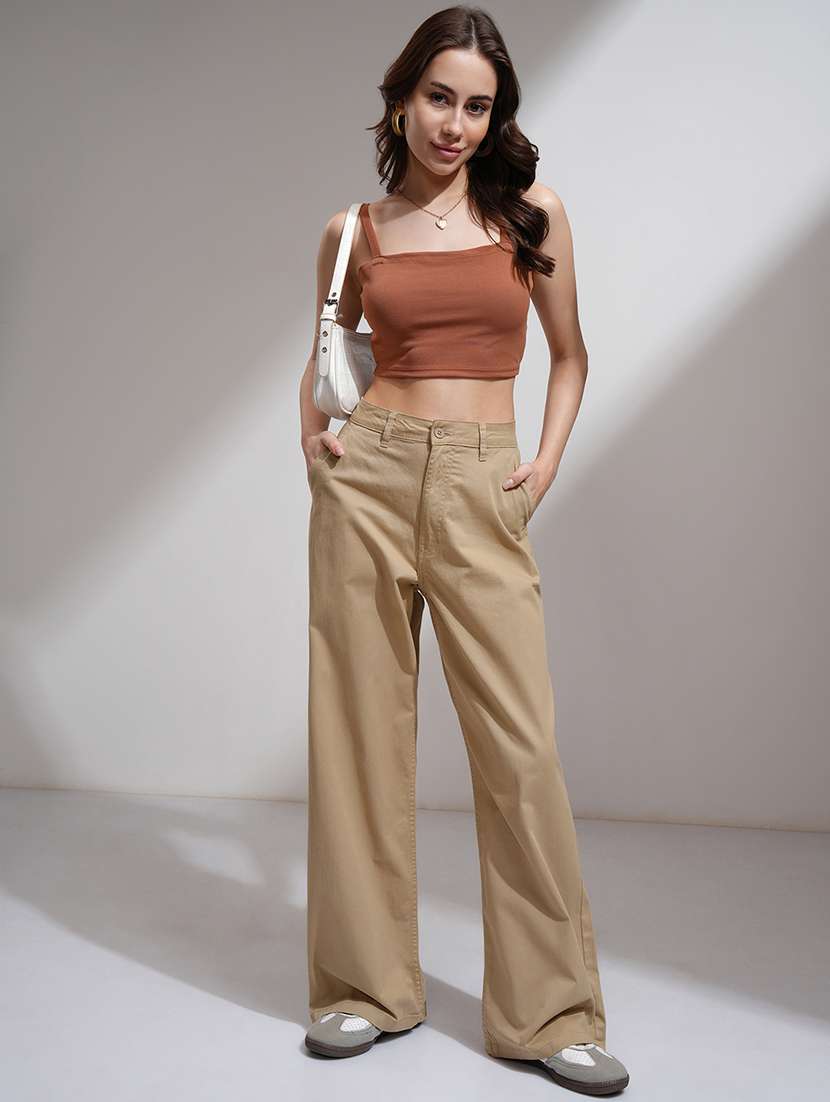 women brown cotton straight trouser - 22462384 -  Standard Image - 5