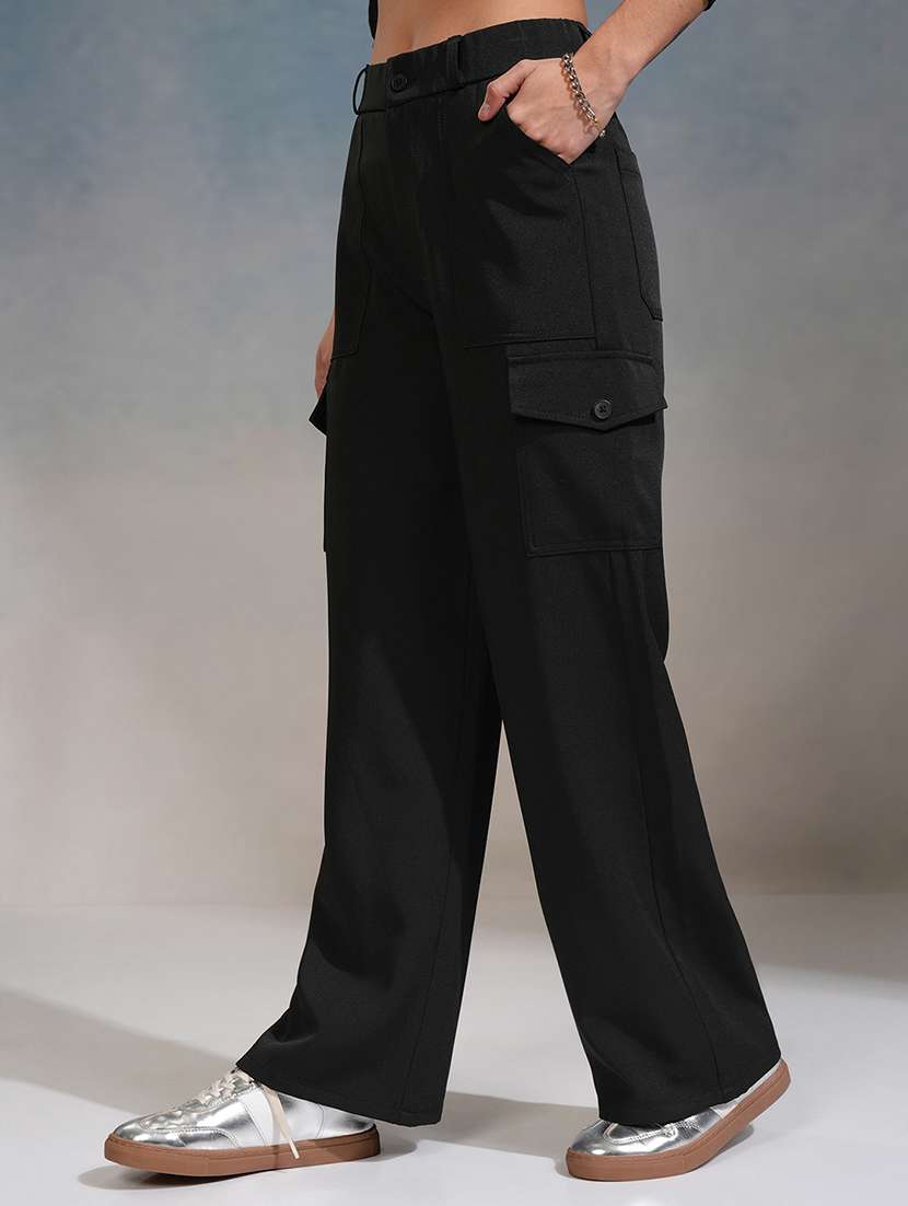 women black polyester straight trouser - 22462385 -  Standard Image - 3