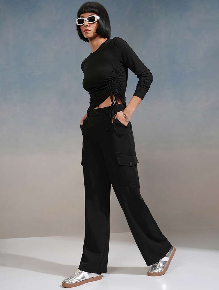 women black polyester straight trouser - 22462385 -  Standard Image - 5