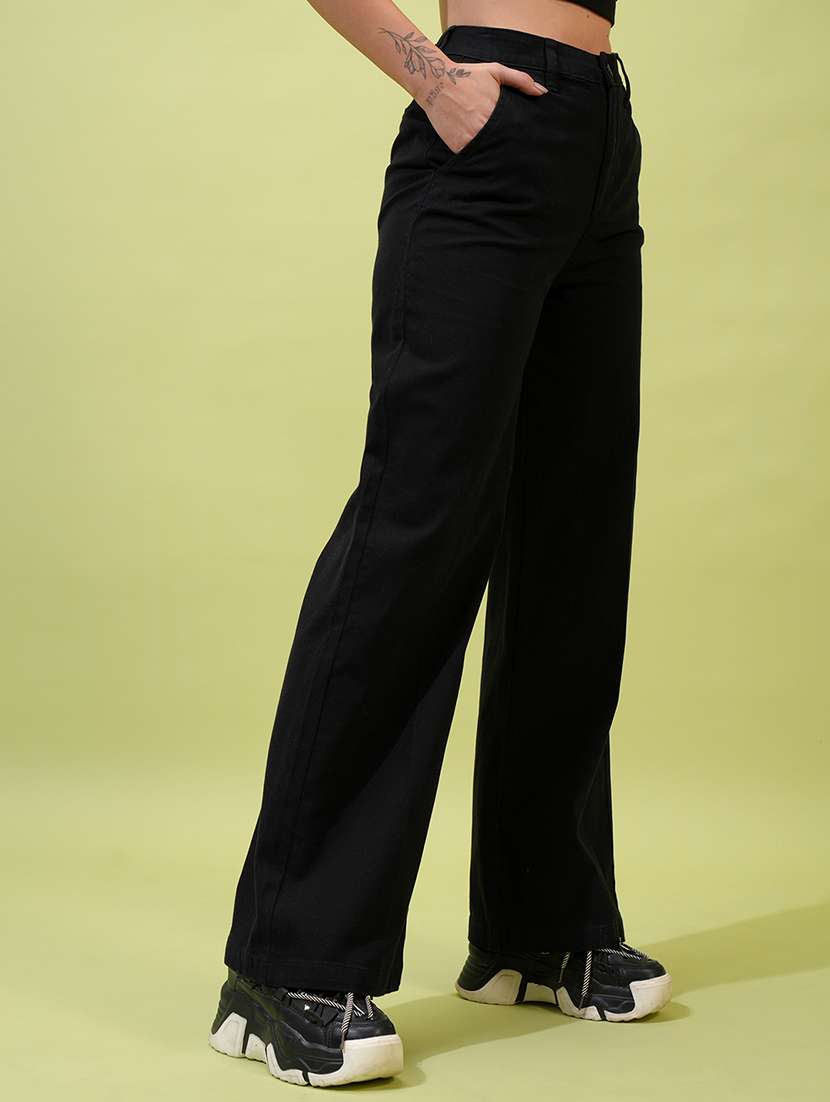 women black cotton straight trouser - 22462387 -  Standard Image - 3