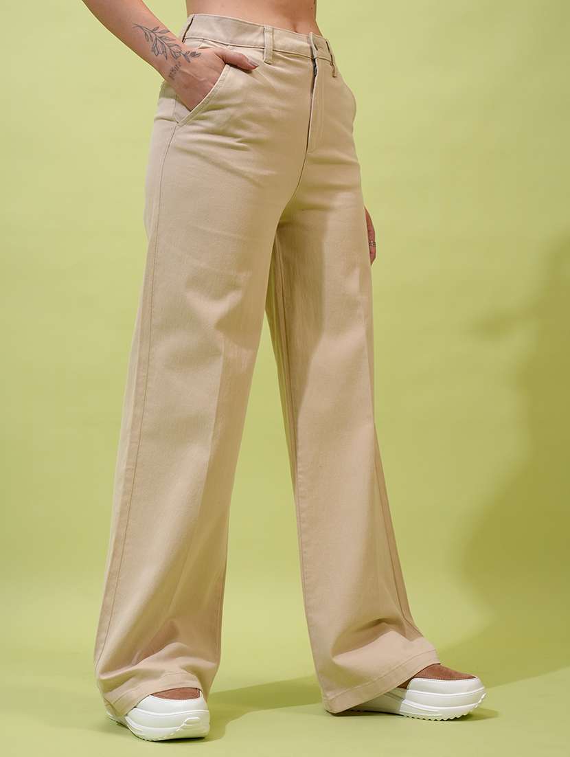women beige cotton straight trouser - 22462388 -  Standard Image - 3