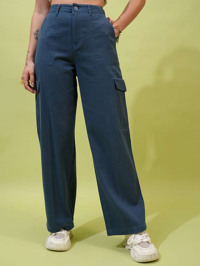 women green cotton straight trouser