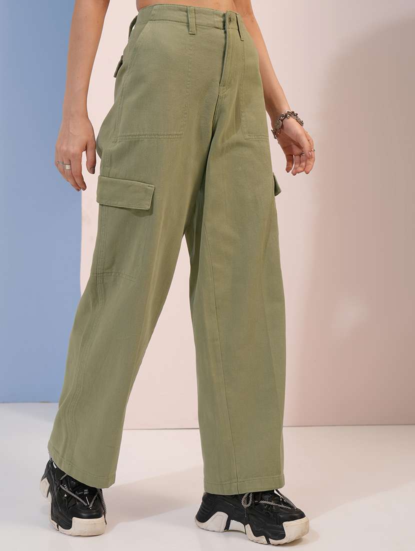 women green cotton straight cargos - 22462392 -  Standard Image - 3