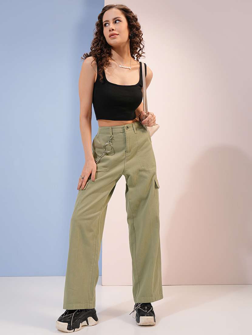 women green cotton straight cargos - 22462392 -  Standard Image - 5