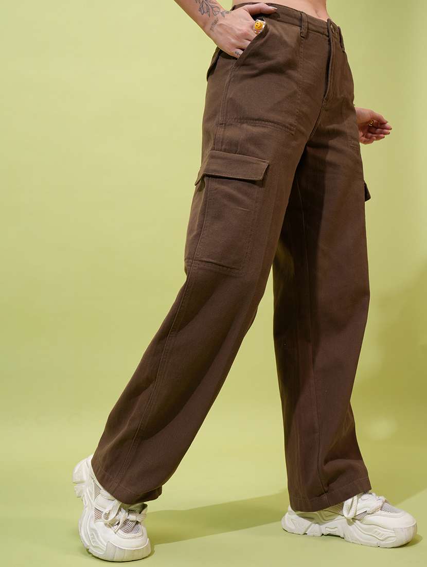 women brown cotton cargo trousers with pockets - 22462393 -  Standard Image - 3