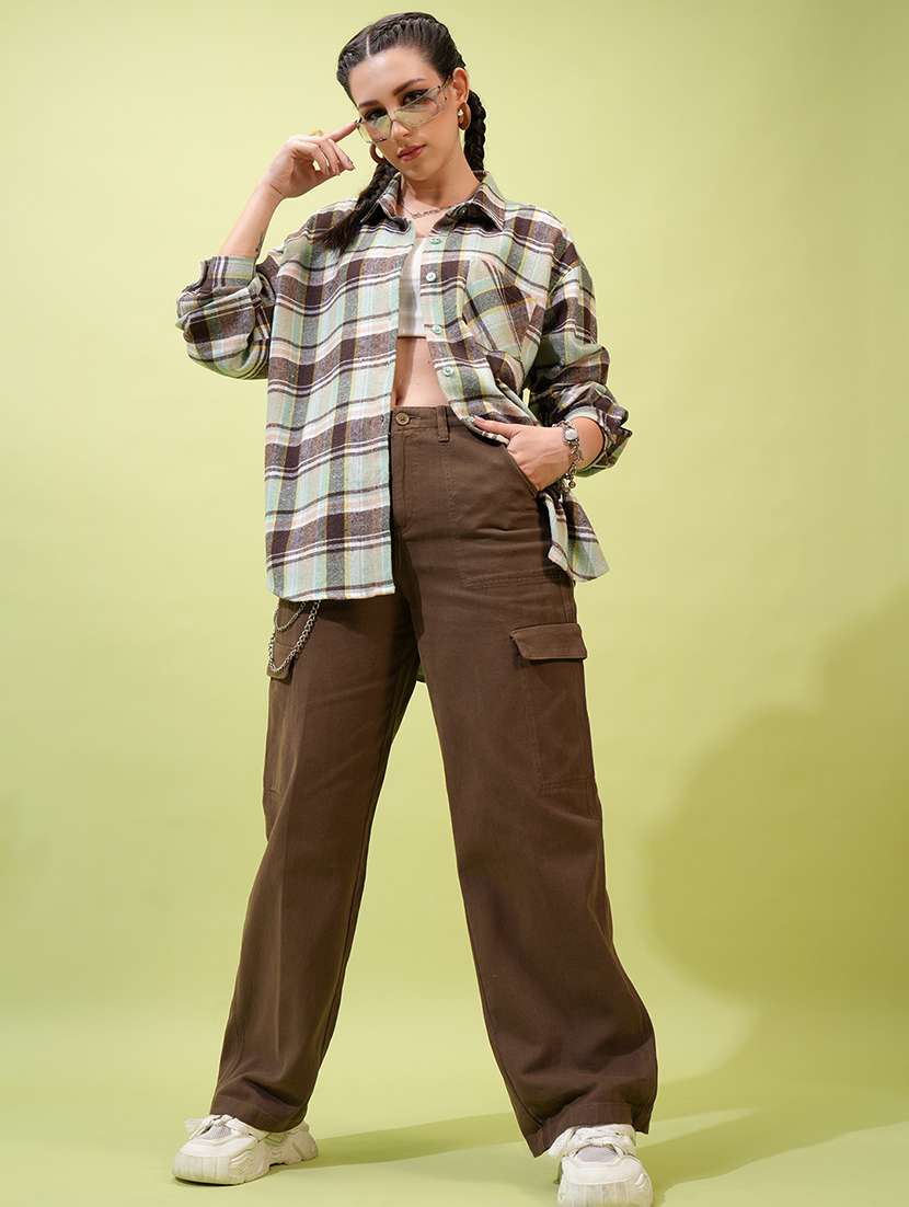 women brown cotton cargo trousers with pockets - 22462393 -  Standard Image - 5