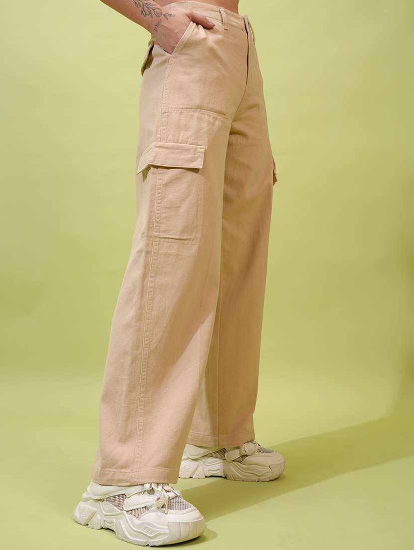 women khaki cotton straight cargos - 22462394 -  Standard Image - 3