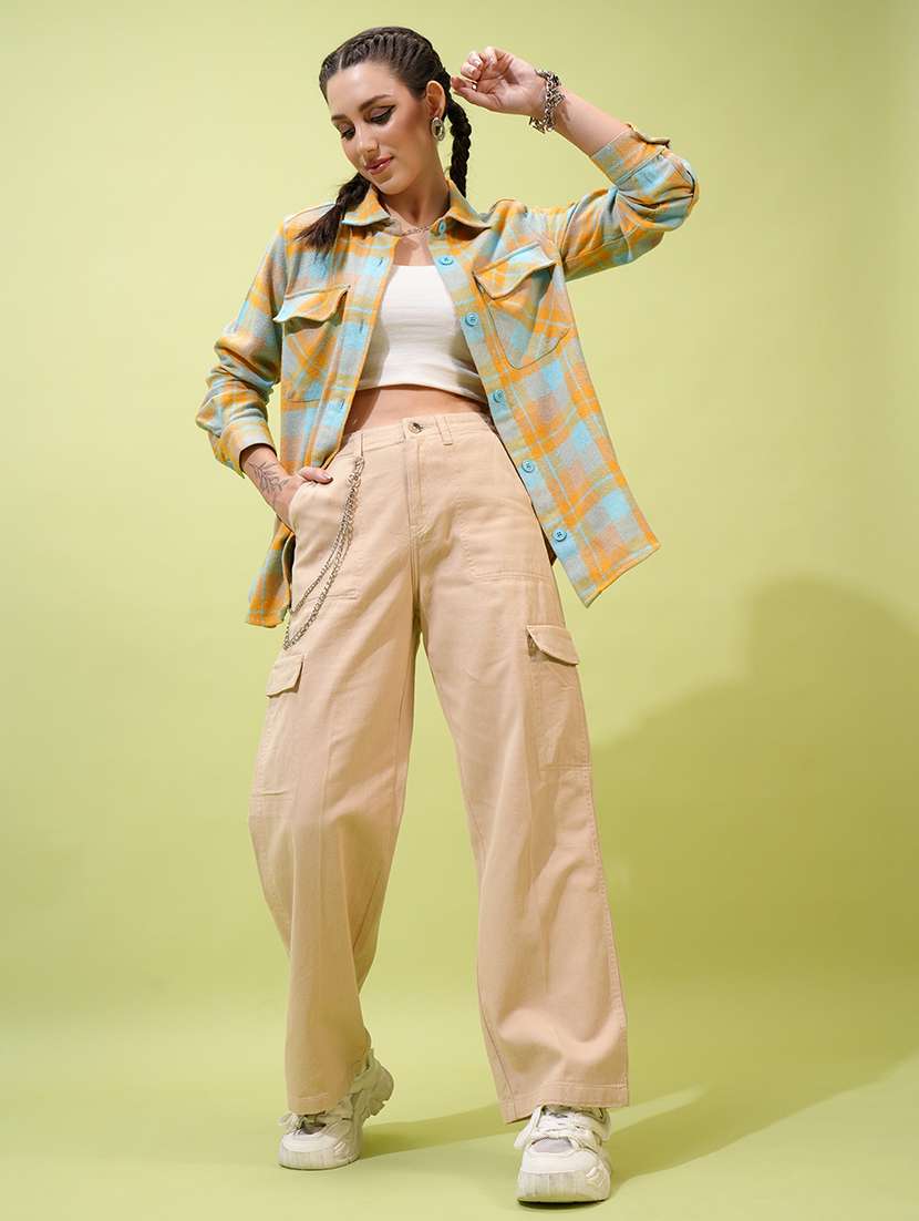 women khaki cotton straight cargos - 22462394 -  Standard Image - 5