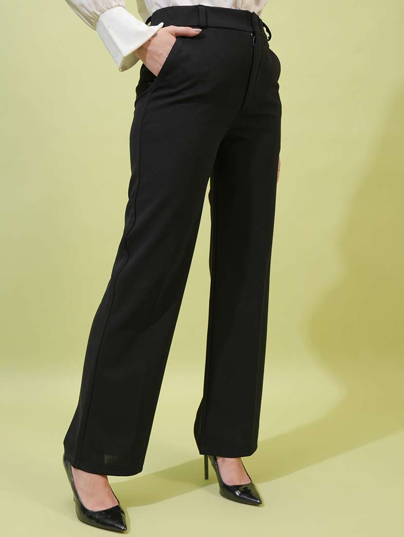 women black polyester straight trouser - 22462395 -  Standard Image - 3