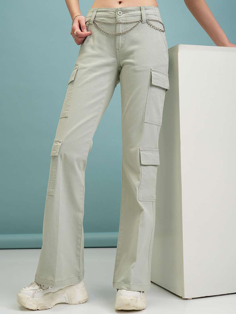 women green cotton straight cargos