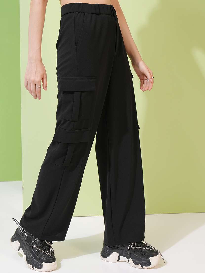 women black polyester straight cargos - 22462398 -  Standard Image - 3